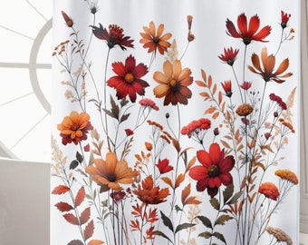 Fall Shower Curtains Bathroom Decor for Housewarming Gift, Wildflower Shower Curtain, Autumn Bathroom Decor, Boho Floral Bath Decor