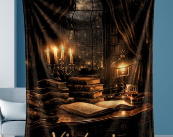 Dark Academia Blanket | Moody Vintage Library Throw | Gothic Study Decor | Cozy Book Lover Plush Blanket | Old World Aesthetic