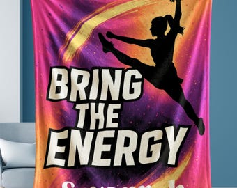 Personalized Cheer Blanket for Girls | Bring The Energy Cheerleading Gift | Pom Pom Cheerleader Room Decor | Custom Name Sports Throw