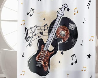 Music Shower Curtain Bathroom Decor Music Lover Gift Retro Shower Curtain Guitar Music Home Decor Housewarming Gift Rock n Roll Decor Gift