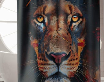 Lion Shower Curtain Bathroom Decor Safari Decor Bathroom Accessory Housewarming Gift Modern Bathroom Art Shower Curtain African Lion Decor