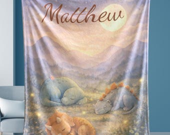 Personalized Dinosaur Blanket | Kids Dinosaur Cover | Sleepy Dino Bedtime Throw | Nursery Dinosaur Gift | Baby Shower Gift
