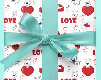 Valentine Gift Wrap Paper Love Wrapping Paper Birthday Gift Wrap Heart Wrapping Paper  Anniversary Gift Dog Mom Gift Valentines Day
