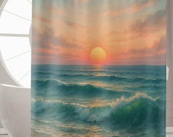 Coastal Ocean Shower Curtain | Beach Bathroom Decor | Tranquil Blue Seascape | Coastal Calm Spa Style | Nautical Serenity Bath