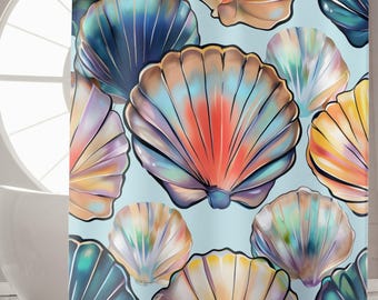 Seashell Shower Curtain For Coastal Bathroom Decor Nautical Bathroom for Beach House Decor Housewarming Gift for New Home College Apartment