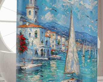 Nautical Shower Curtain Bathroom Decor Sailboat Curtain Beach House Decor Ocean Curtain Housewarming Gift Coastal Shower Nautical Theme