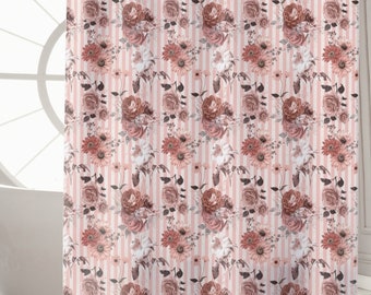 Floral Curtain Bath Decor Shower Curtain Botanical Curtain Boho Shower Curtain Housewarming Gift Pink Shower Curtain Flower Bath Curtain
