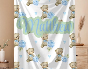 Personalized Teddy Bear Baby Blanket for Boys or Girls | Custom Name Minky or Fleece | Newborn Shower Gift | Soft Nursery Keepsake