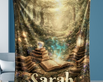 Enchanted Forest Book Blanket | Magical Library Throw | Fantasy Bookish Decor | Cozy Reading Nook Plush Blanket | Fairytale Aesthetic