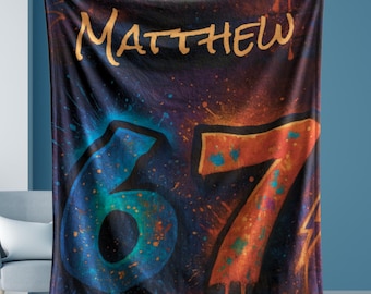 Personalized Graffiti Blanket for Boys | Custom Name Street Art Throw | Trendy 67 Blanket | Cool Boy Bedroom Decor | Teen Gift | Kid Blanket