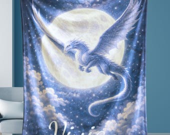 Dragon Blanket for Kids & Tweens | Moon Dragon Fantasy Blanket | Night Sky Dragon Throw | Magical Dragon Bedroom Decor