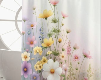 Wildflower Bathroom Shower Curtain Housewarming Gift, Floral Home Decor, Botanical Curtain, Wildflowers Decor, Floral Bathroom, Flowers