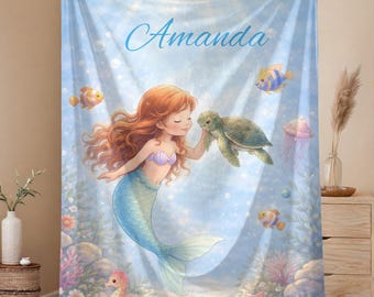 Mermaid Toddler Blanket | Under the Sea Princess Throw | Personalized Storybook Kids Blanket | Cozy Ocean Bedroom Decor