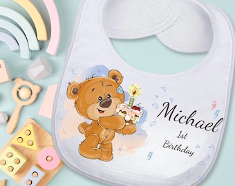 First Birthday Boy Custom Absorbent Bib Gift Set with 12oz Sippy Cup, Personalized Cute Baby Girl 1st Birthday Drool Bib Sippy Cup Gift