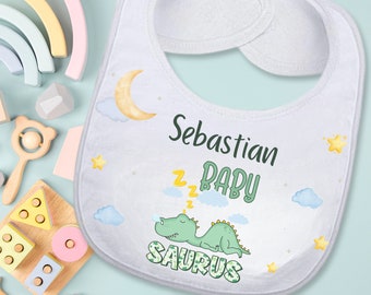 Absorbent Drool Baby Dinosaur Bib Custom Gift Set with Name New Mom Baby Shower, Personalized Baby Essential Bib and 12oz Sippy Cup Gift Set