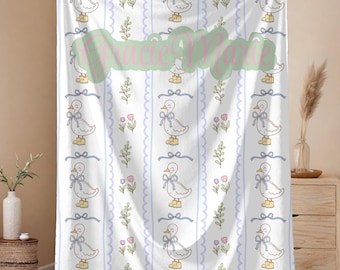 Personalized Baby Blanket with Name | Vintage Duck Design | Storybook Goose Blanket | Girl Nursery Gift | Soft Plush Heirloom Baby Throw