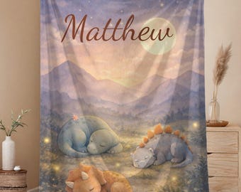 Personalized Dinosaur Blanket | Kids Dinosaur Cover | Sleepy Dino Bedtime Throw | Nursery Dinosaur Gift | Baby Shower Gift