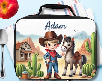 Western Personalized Lunch Bag Gift for Boys with Name, Custom Cowboys Lunch Box, Kid Personalized Bag, Back To School, Insulated Lunch Bag