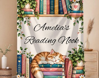Bookish Throw Blanket, Personalized Bookshelf Blanket, Blanket for Book Lovers, Cozy Reader Gift, Custom Name Reading Blanket