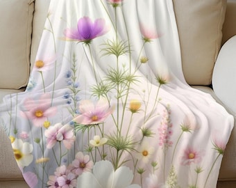 Wildflower Blanket | Soft Floral Throw Blanket | Botanical Garden Flowers Blanket | Cottagecore Decor