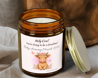 Holy Cow Grandma Candle Gift, Pregnancy Reveal to Mom, Baby Announcement Gift, Personalized Soy Candle, Coconut Apricot Wax, New Grandma