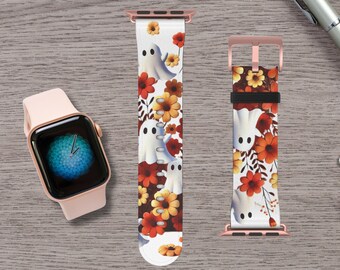Fall Apple Leather Watch Band Halloween Ghost Watch Band 38-41 mm 42-45 mm Smart Watch Band Spooky Apple Watch Strap Gift Autumn Watch