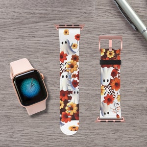Fall Apple Leather Watch Band Halloween Ghost Watch Band 38-41 mm 42-45 mm Smart Watch Band Spooky Apple Watch Strap Gift Autumn Watch