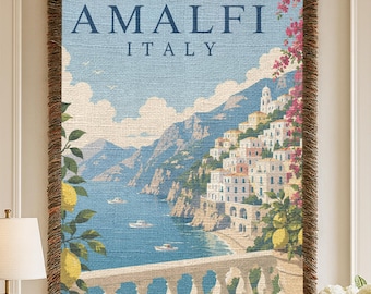 Amalfi Coast Wall Tapestry, Italy Wall Art, Mediterranean Decor, Lemon Terrace Wall Hanging, Coastal Italy Decor, Vintage Travel Throw