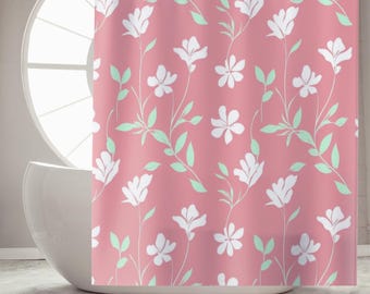Floral Bath Curtain Shower Curtains Boho Retro Shower Curtain Floral Bathroom Shower Stall Curtain Housewarming Gift Pink Floral Home Decor