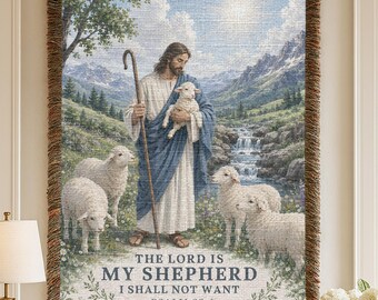 Good Shepherd Woven Blanket, Christian Throw, Psalm 23 Blanket, Religious Tapestry, Faith and Christian Home Decor, Jesus Blanket