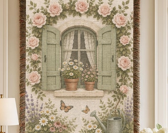 Cottagecore Botanical Wall Tapestry, Vintage Floral Wall Hanging, Romantic Cottage Wall Decor, Shabby Chic Textile Art, French Country Decor