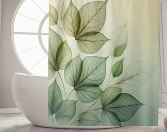 Green Leaf Shower Curtain Housewarming Gift, Botanical Bath Decor, Boho Shower Curtain, Plant Shower Curtain, Modern Leaves Bathroom Decor