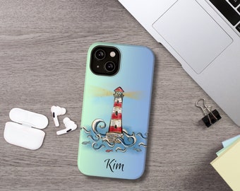 Lighthouse Phone Personalized Case, Custom Phone Cases with Name, Summer Beach Vacation, iPhone Case, Impact Phone Cases, Samsung Phone Case