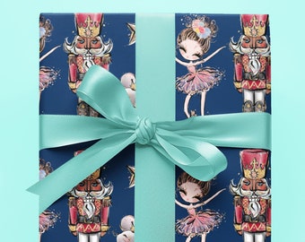 Nutcracker Gift Wrapping Paper Christmas Nutcracker Ballet Holiday Gift Wrap Cute Blue Wrapping Paper Roll Elegant Gift Wrap Vintage Xmas