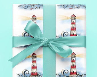 Lighthouse Gift Wrapping Paper Nautical Gift Wrap Ocean Gift Wrap Scrapbooking Craft Supplies Paper Decorative Paper Summer Gift Wrap