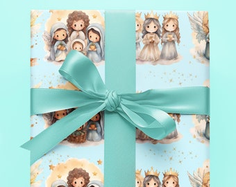 Nativity Gift Wrapping Paper Sheet Christmas Gift Wrapping Roll Christian Gift Paper Holiday Gift Wrap Baby Jesus Gift Wrap Christian Paper