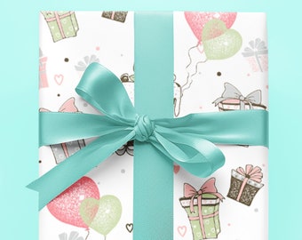 Birthday Gift Wrapping Paper Kids Wrapping Paper Roll, Birthday Cake Present Wrapping Gift Paper for Girls, Women Gift Wrap Paper Sheets