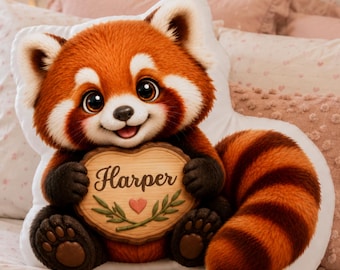Personalized Red Panda Pillow, Custom Kids Gift, Woodland Nursery Decor, Baby Shower Gift, Cute Animal Plush, Child Keepsake