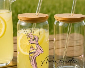Dance Ballet Custom 16oz Iced Coffee Glass Beer Tumbler Jar Cup Dance Teacher Birthday Gift, Personalized Ballet Shoes Water Bottle Cup Gift