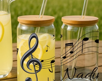 Music Notes Custom Iced Coffee Glass Tumbler Cup Music Teacher Gift, Personalized Music Note Glass Beer Can Tumbler Cup Birthday Gift