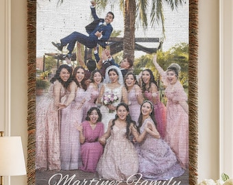 Personalized Family Photo Woven Blanket | Custom Name Blanket | Family Picture Throw | Last Name Blanket | Heirloom Woven Tapestry