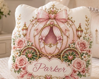 Personalized Princess Carriage Pillow, Custom Fairytale Bedroom Decor, Little Girl Birthday Gift, Christmas Gift for Girls
