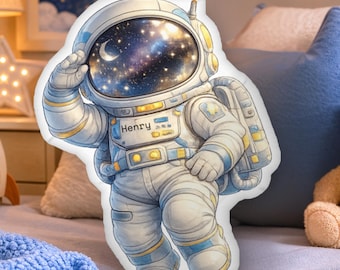 Personalized Space Astronaut Shaped Pillow, Galaxy Astronaut Pillow for Boys, Space Bedroom Decor, Kids Space Gift, Custom Name Pillow