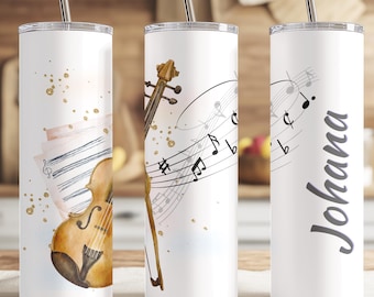 Personalized Watercolor Violin Tumbler | Custom Music Tumbler | Violin Player Gift | Classical Music Lover Cup