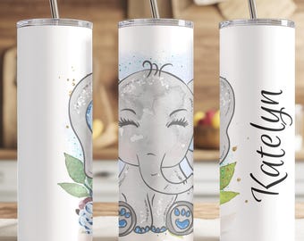 Personalized Elephant Tumbler | Cute Baby Elephant Cup | Custom Name Tumbler | Baby Shower Gift | Kids Water Bottle