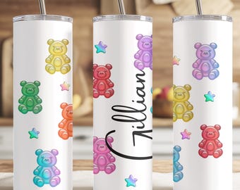 Gummy Bear Tumbler, Personalized Tumbler, Gummy Bear Gift, Cute Bear Gift, Personalized Birthday Tumbler, Custom Gift for Kid, Water Bottle
