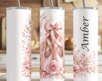 Personalized Ballet Tumbler, Ballet Dancer Gift, Ballet Slippers Cup, Custom Dance Tumbler, Ballet Teacher Gift, Dance Recital Mug