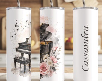 Personalized Piano Tumbler, Piano Teacher Gift, Music Lover Gift, Grand Piano Cup, Music Student Gift, Musician Travel Mug, Piano Recital