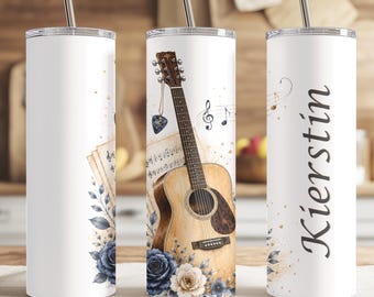 Personalized Guitar Tumbler, Guitar Player Gift, Acoustic Music Lover Gift, Guitar Teacher Gift, Custom Music Tumbler, Guitarist Travel Mug