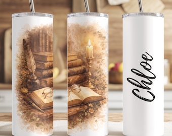 Dark Academia Tumbler | Romantic Reader Book Lover Cup | Vintage Library Aesthetic | Cozy Bookish Gift | Watercolor Design